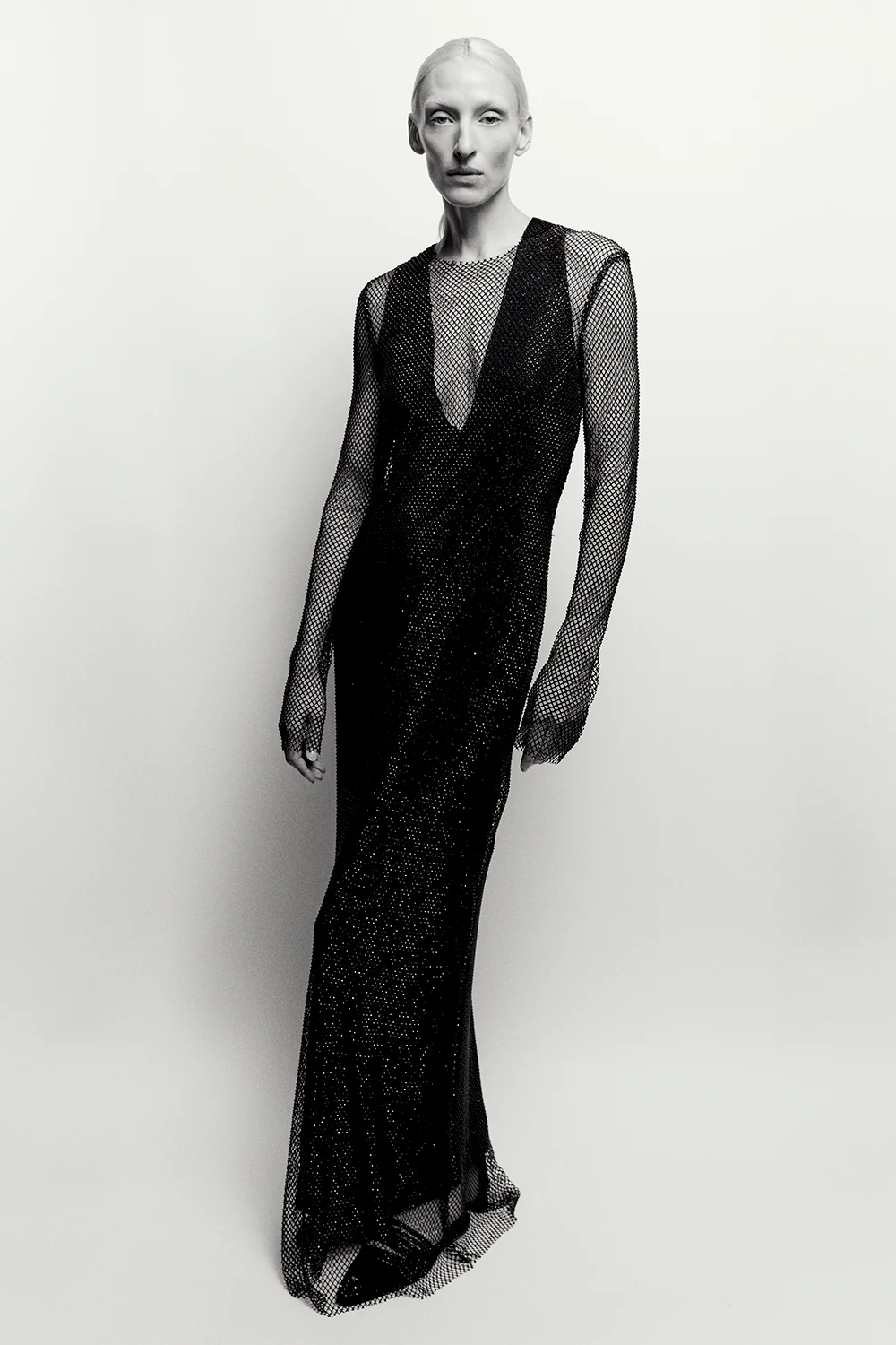 Danica Crystal Mesh Dress Black - Image 5