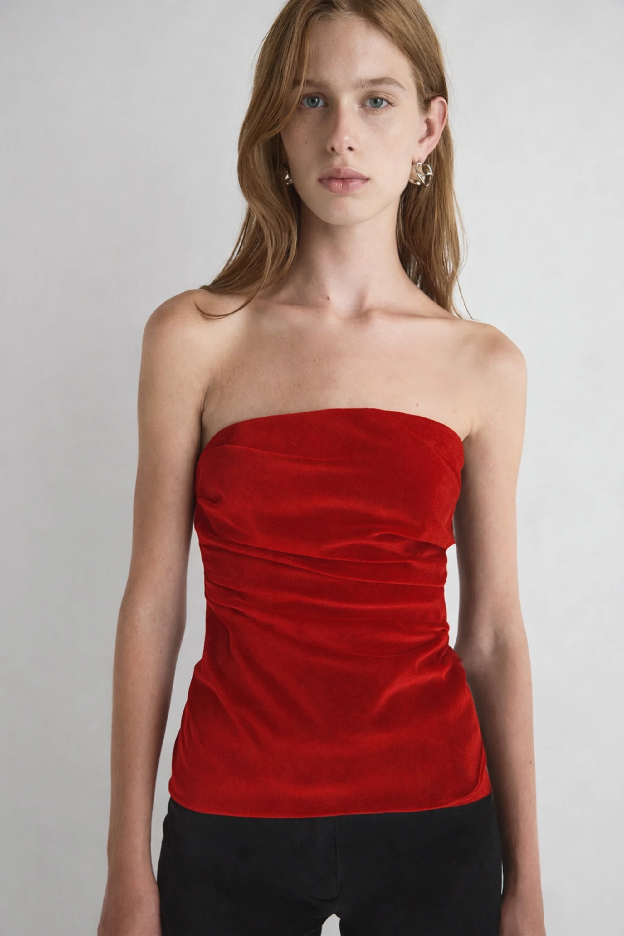 Izel Velvet Bandeau Top Red