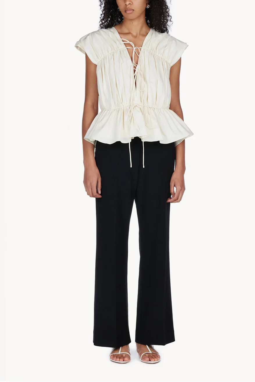 Thea Organic Cotton Gathered Sleeveless Top Cream - Image 2