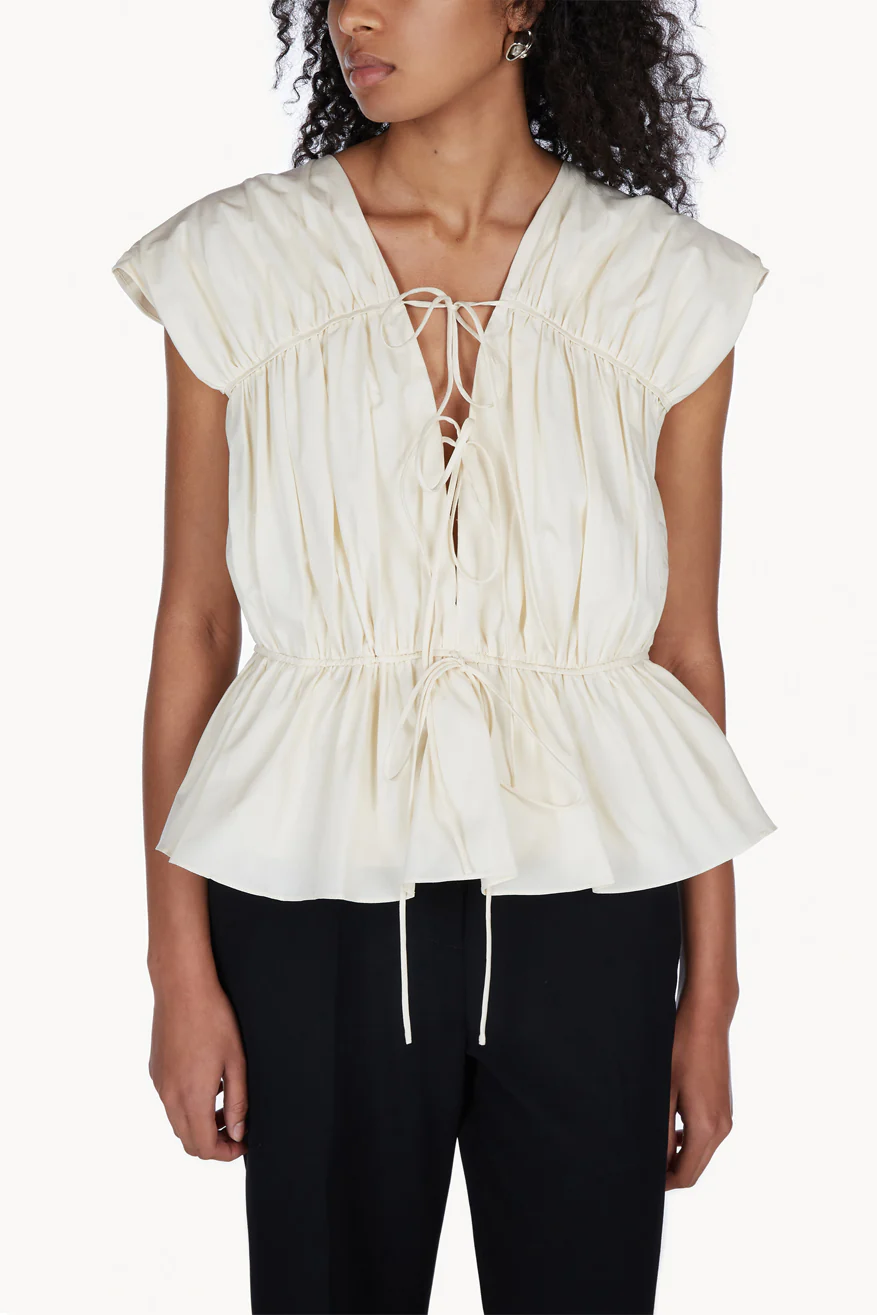 Thea Organic Cotton Gathered Sleeveless Top Cream - Image 4