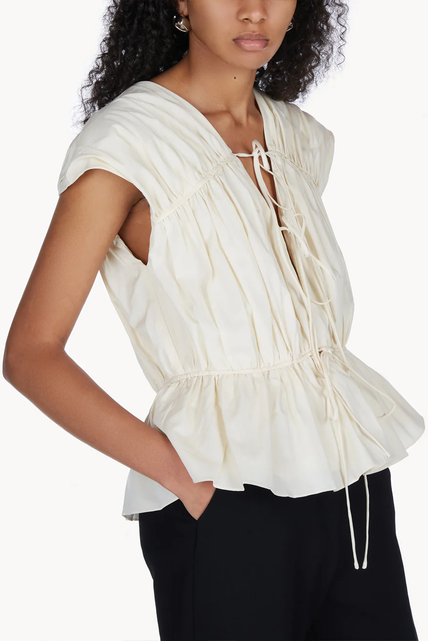 Thea Organic Cotton Gathered Sleeveless Top Cream - Image 5